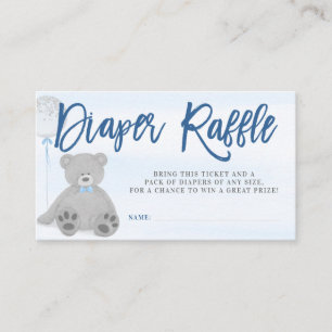 Tarjeta De Recepción Boy Teddy Bear Gray Balloon Diaper Raffle Ticket