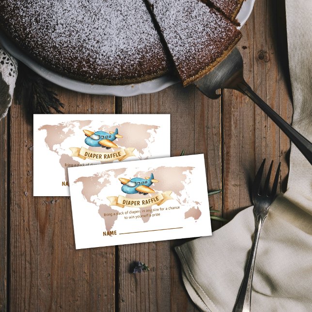 Tarjeta De Recepción Boy World Map Airplane Diaper Raffle Baby Shower  (Boy World Map Airplane Diaper Raffle Baby Shower Enclosure Card)