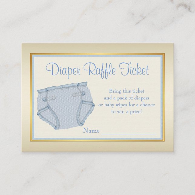 Tarjeta De Recepción Boys Baby Blue Gold Diaper Ticket (Anverso)
