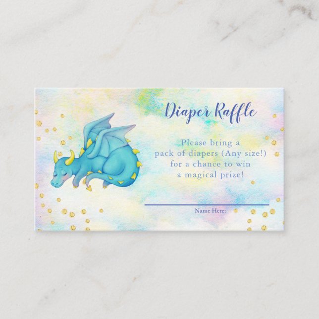 Tarjeta De Recepción Boys Blue Dragon Diaper Raffle Baby Shower (Anverso)