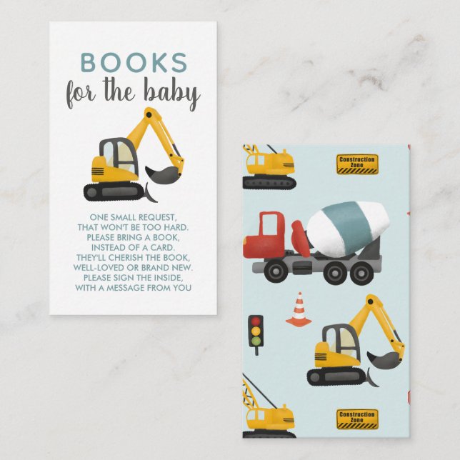 Tarjeta De Recepción Boys Cute Digger Books Para El Bebé (Anverso / Reverso)