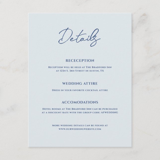 Tarjeta De Recepción Bradford Modern Boda (Anverso)