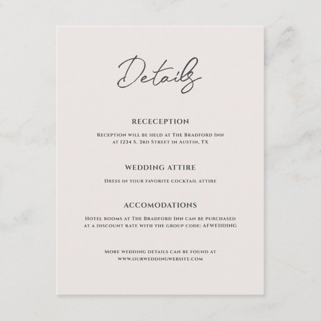 Tarjeta De Recepción Bradford Modern Boda (Anverso)