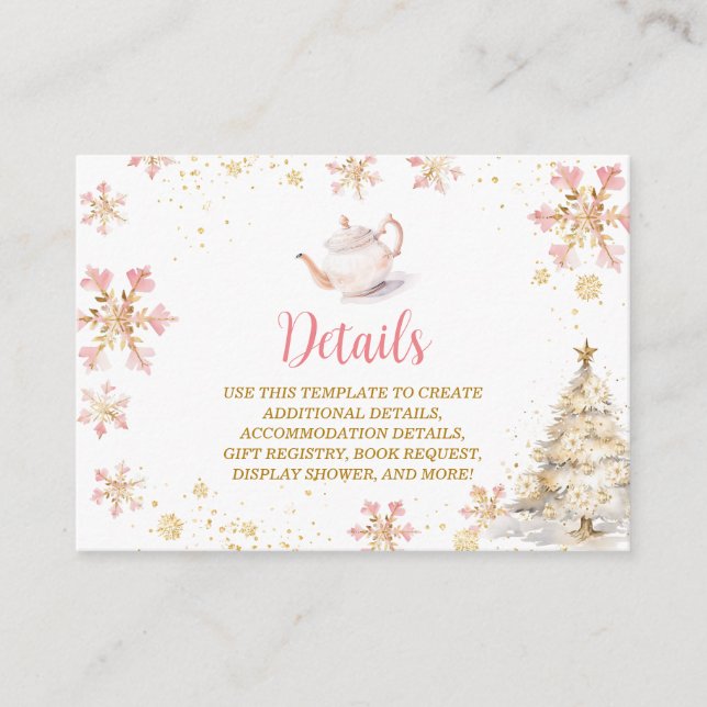 Tarjeta De Recepción Brewing Pink Winter Tea Party Baby Shower Details (Anverso)
