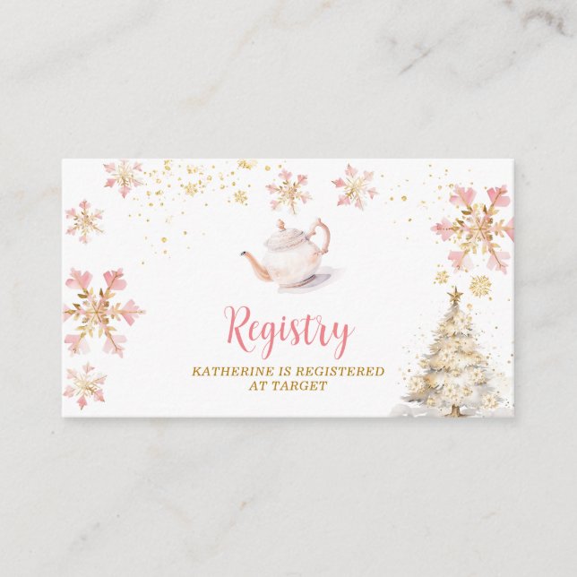Tarjeta De Recepción Brewing Pink Winter Tea Party Baby Shower Registry (Anverso)
