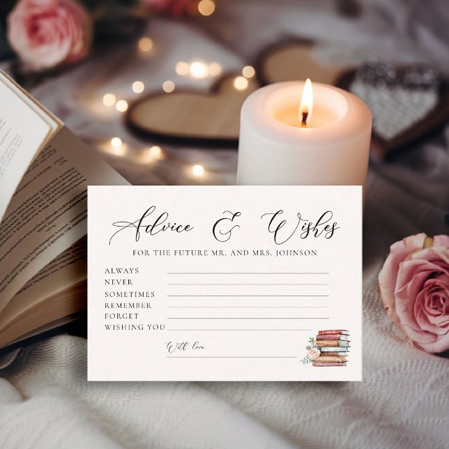 Tarjeta De Recepción Bridal Shower Consejos Juego de juegos Lover Nuevo (bridal shower game advice wishes newlyweds new chapter theme book lover bookish literary)