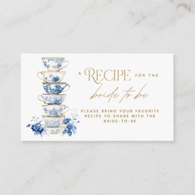 Tarjeta De Recepción Bridal Tea Party Chinoiserie Blue Recipe Card (Anverso)