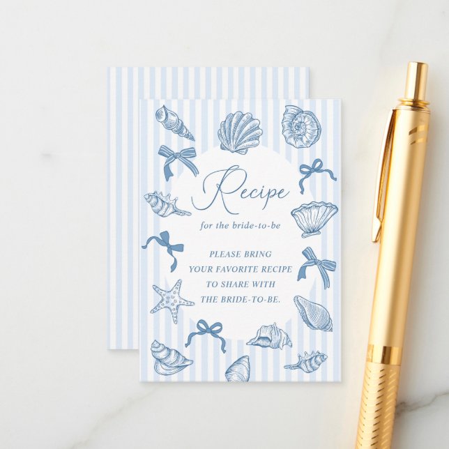 Tarjeta De Recepción Bridal Toast On The Coast Seashells Recipe Bridal (Anverso/Reverso In Situ)