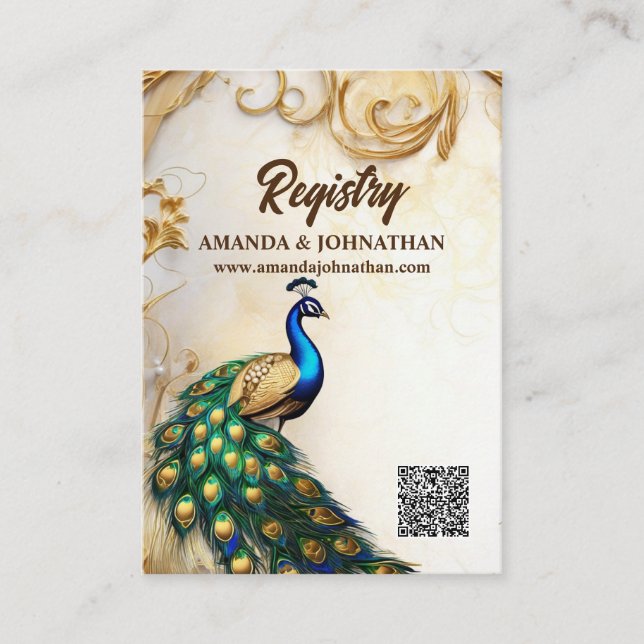 Tarjeta De Recepción Brigada de registro de marcos de lujo peacock art  (Anverso)