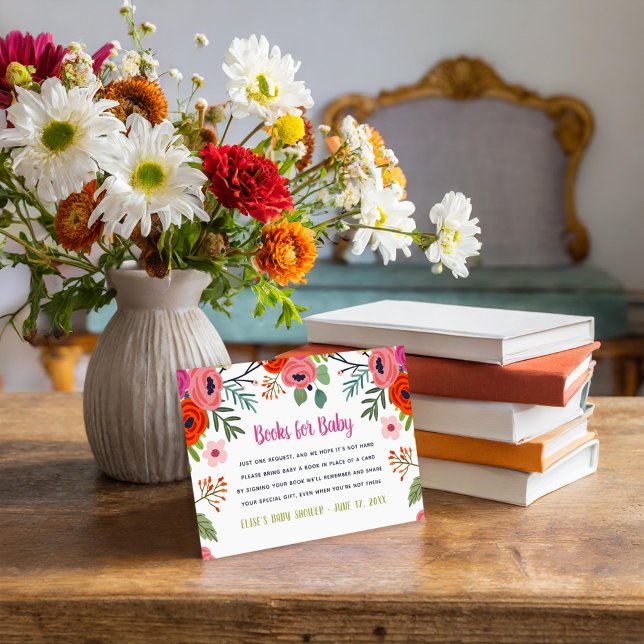 Tarjeta De Recepción Bright Floral Baby Shower Book Request Card (Subido por el creador)