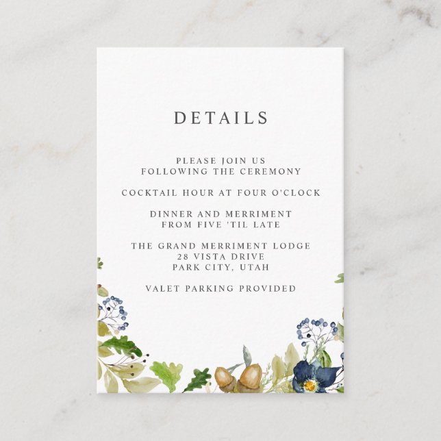 Tarjeta De Recepción Bright Oak | Detalles del hotel BODA Alojamiento (Anverso)