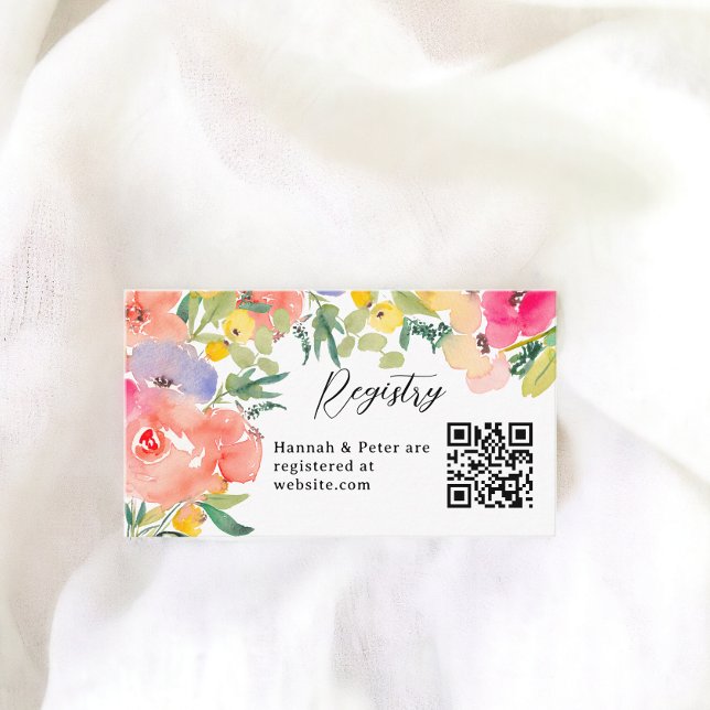 Tarjeta De Recepción Brillante negrita boho garden floral brigatorio re (Bright bold boho garden floral bridal registry enclosure card)