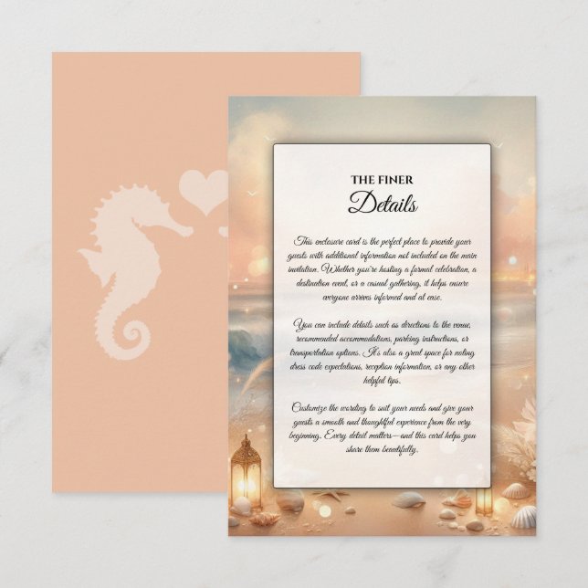 Tarjeta De Recepción Brillo en la Costa y Sueños de Atardecer Boda (Anverso / Reverso)