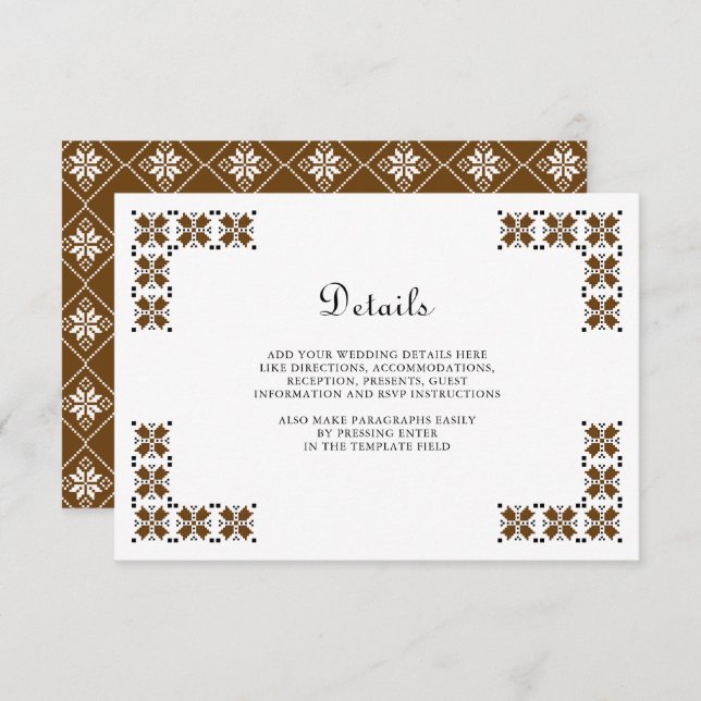 Tarjeta De Recepción Brown Black Ukrainian Embroidery Wedding Details (Anverso / Reverso)