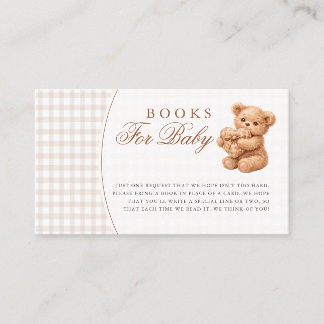 Tarjeta De Recepción Brown Gingham Teddy Bear Neutral Baby Shower Paper (Anverso)