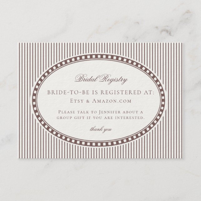 Tarjeta De Recepción Brown Mocha Harlequin Checkered Bridal Registry (Anverso)