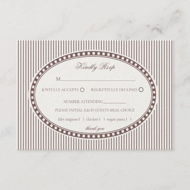 Tarjeta De Recepción Brown Mocha Striped Harlequin Pattern Wedding RSVP (Anverso)