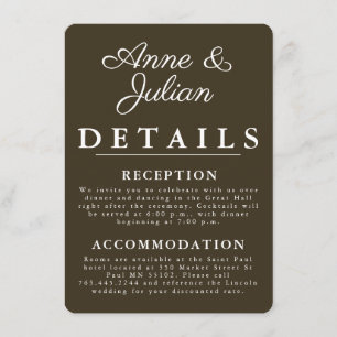 Tarjeta De Recepción Brown Modern Wedding Details Card Insert QR Code