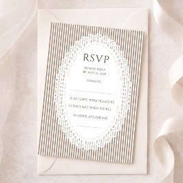 Tarjeta De Recepción Brown Stripe Lace Doily Wedding RSVP Enclosure