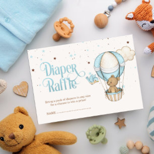 Tarjeta De Recepción Brown Teddy Bear Air Balloon Boy Diaper Raffle