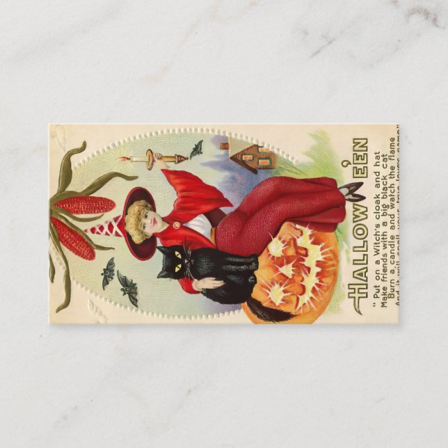 Tarjeta De Recepción Bruja de Halloween y gato negro (Anverso)