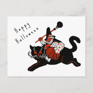 Tarjeta De Recepción Bruja Gato Negro Halloween Art Deco Vintage Años 2