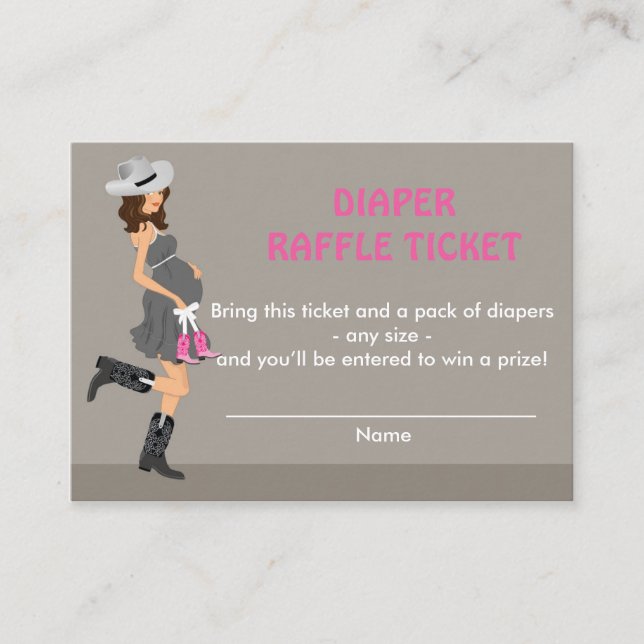 Tarjeta De Recepción Brunette Cowgirl Baby Shower Diaper Raffle Tickets (Anverso)