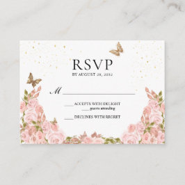 Tarjeta De Recepción BUDGET Blush Pink Floral Butterfly Quinceanera