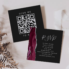 Tarjeta De Recepción Budget Burgundy Silver Agate Dark QR Code RSVP