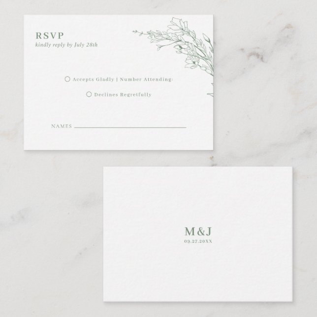 Tarjeta De Recepción BUDGET Elegant Sage Green Floral Wreath Wedding (Anverso / Reverso)