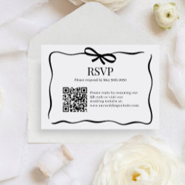Tarjeta De Recepción BUDGET Whimsy Black Bow Tie Wedding QR Code Rsvp