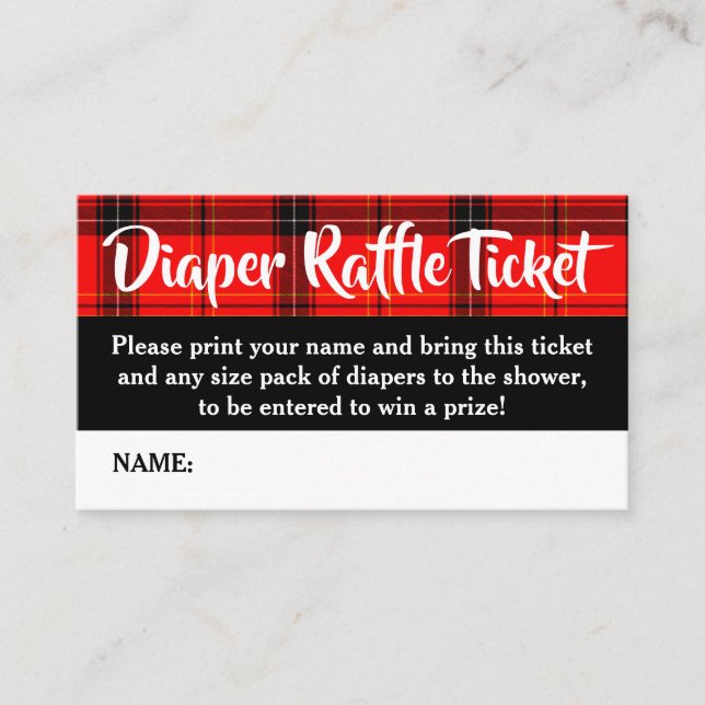 Tarjeta De Recepción Buffalo Plaid Diaper Raffle Ticket Baby Shower (Anverso)