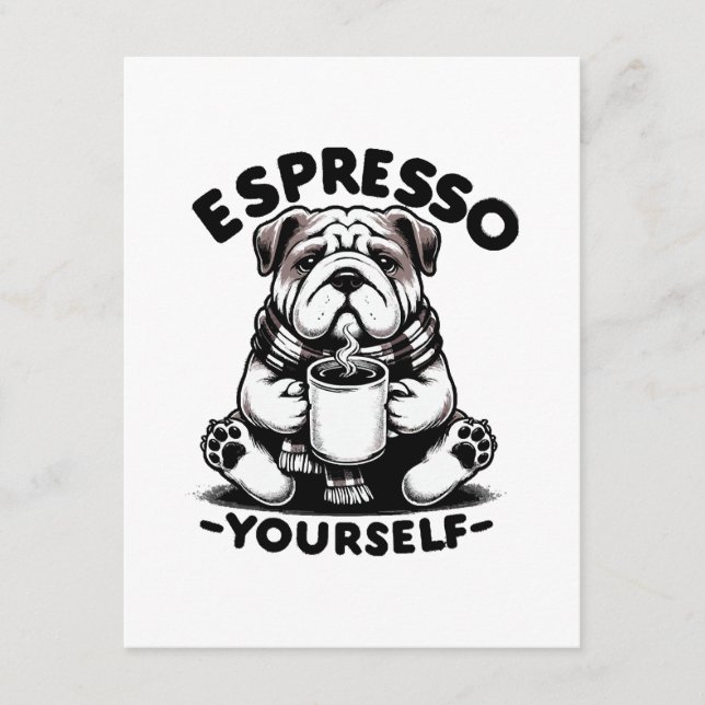 Tarjeta De Recepción Bulldog con Espresso Caliente (Anverso)
