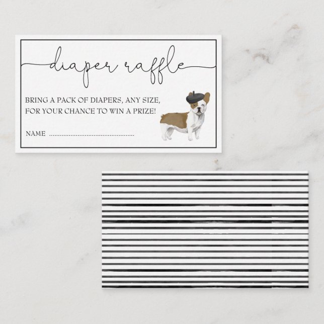 Tarjeta De Recepción Bulldog francés género neutro pañal Raffle Enclos (Anverso / Reverso)