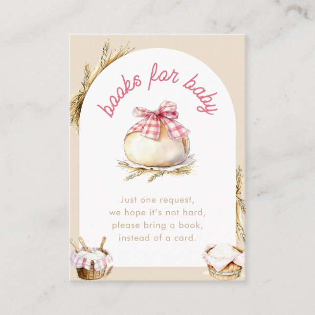 Tarjeta De Recepción Bun In The Oven Pink Gingham Bow Books For Baby (Anverso)