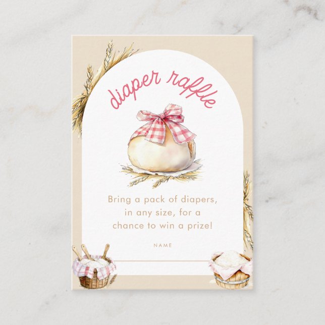 Tarjeta De Recepción Bun In The Oven Pink Gingham Bow Diaper Raffle (Anverso)
