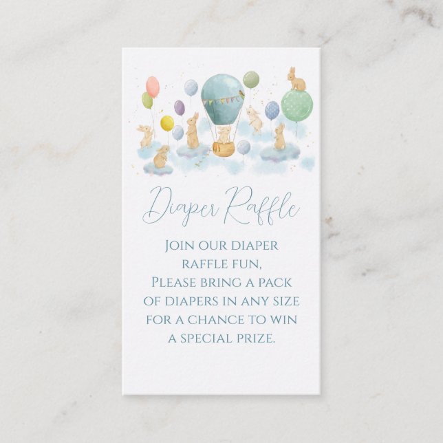 Tarjeta De Recepción Bunny and Air Balloon Baby Shower Diaper Raffle (Anverso)
