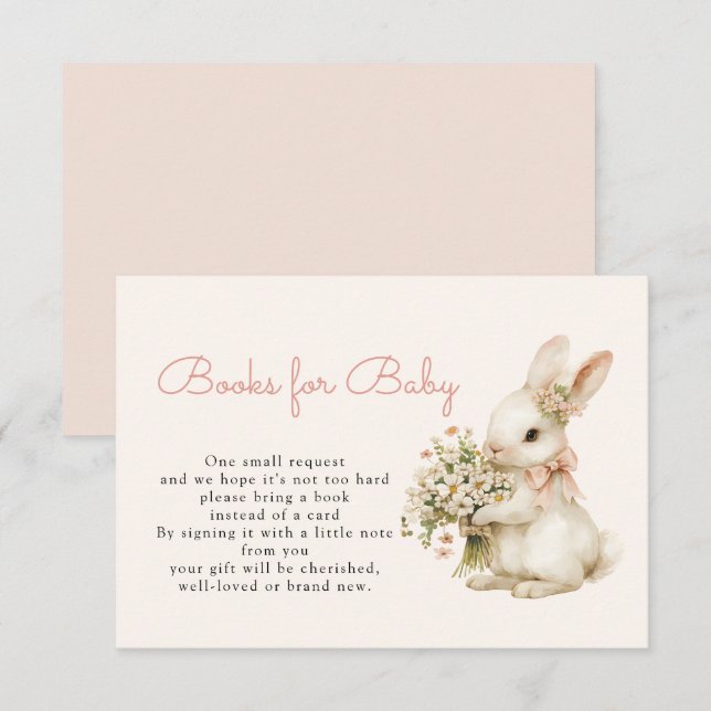 Tarjeta De Recepción Bunny Baby Shower Books para el bebé (Anverso / Reverso)