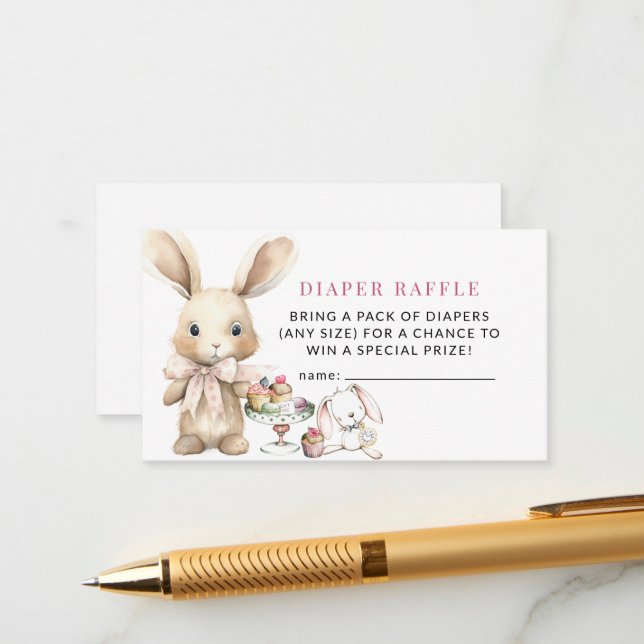 Tarjeta De Recepción Bunny Baby Shower Chica Diaper Raffle (Anverso/Reverso In Situ)