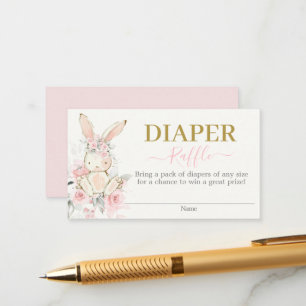 Tarjeta De Recepción Bunny Baby Shower Chica Diaper Raffle Card