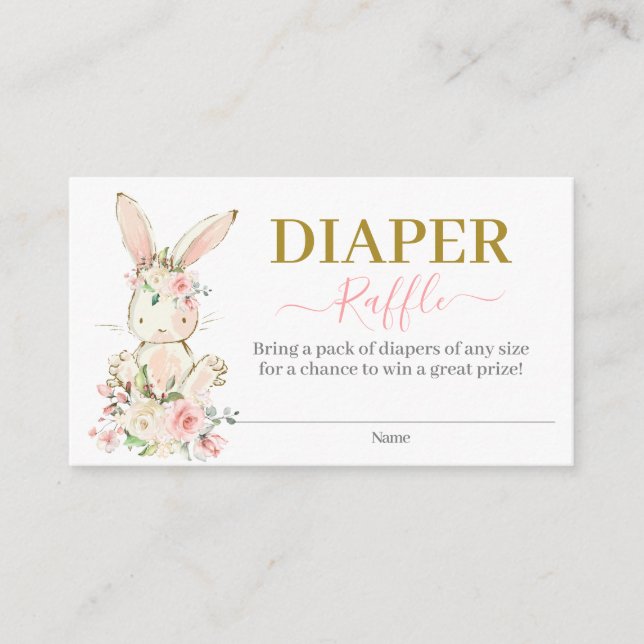 Tarjeta De Recepción Bunny Baby Shower Chica Diaper Raffle Card (Anverso)