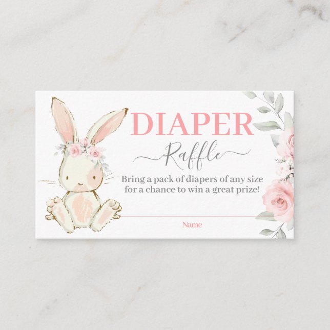 Tarjeta De Recepción Bunny Baby Shower Chica Diaper Raffle Card (Anverso)