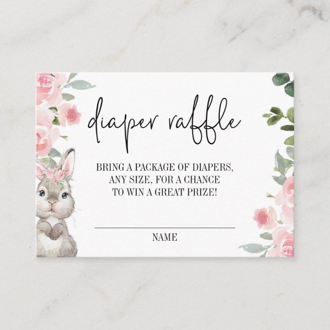 Tarjeta De Recepción Bunny Baby Shower Floral Diaper Raffle (Anverso)
