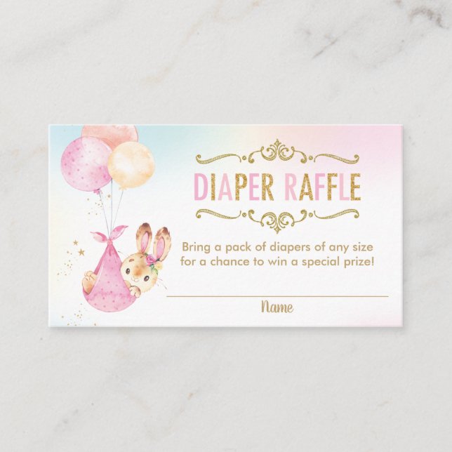 Tarjeta De Recepción Bunny Balloons Baby Shower Diaper Raffle Ticket (Anverso)