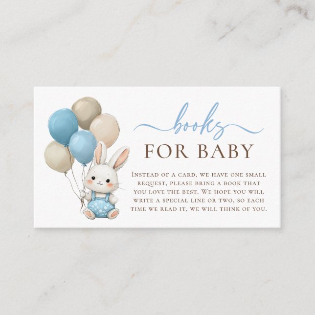 Tarjeta De Recepción Bunny Balloons Blue Baby Boy Ducha Libros Para Beb (Anverso)