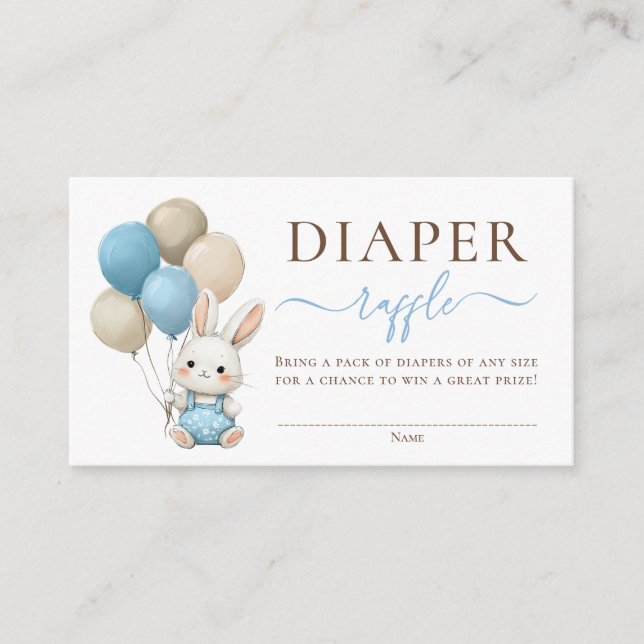 Tarjeta De Recepción Bunny Balloons Blue Baby Boy Shower Diaper Raffle (Anverso)