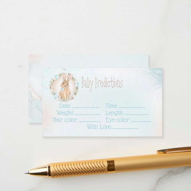 Tarjeta De Recepción Bunny Blue Boy Baby Shower Baby Predictions Card (Anverso/Reverso In Situ)