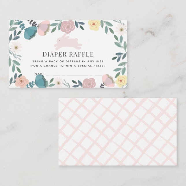 Tarjeta De Recepción Bunny Floral Baby Shower Diaper Raffle Ticket (Anverso / Reverso)