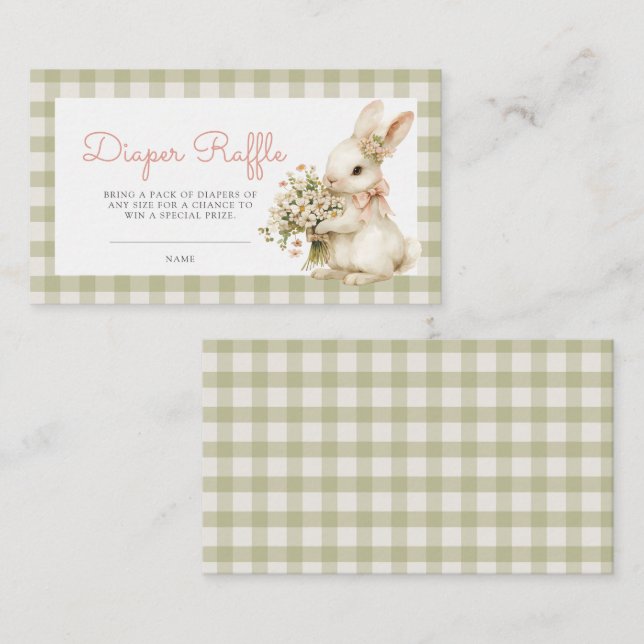 Tarjeta De Recepción Bunny Green Gingham Baby Shower Diaper Raffle (Anverso / Reverso)
