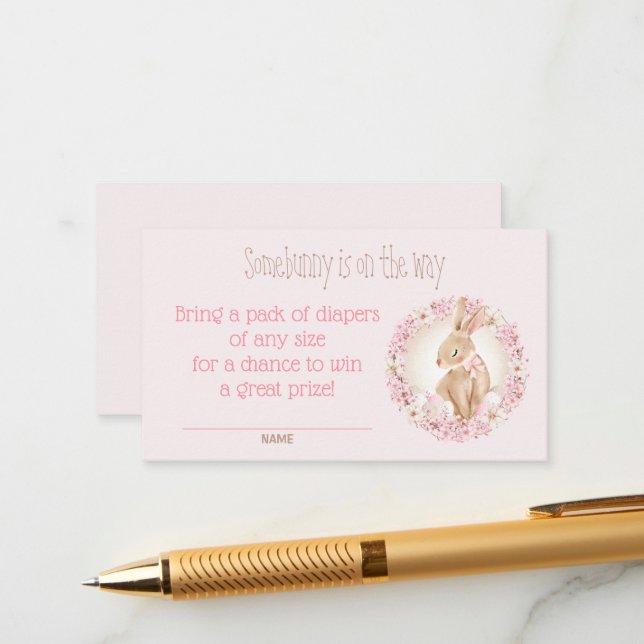 Tarjeta De Recepción Bunny Pink Chica Baby Shower Diaper Raffle Card (Anverso/Reverso In Situ)